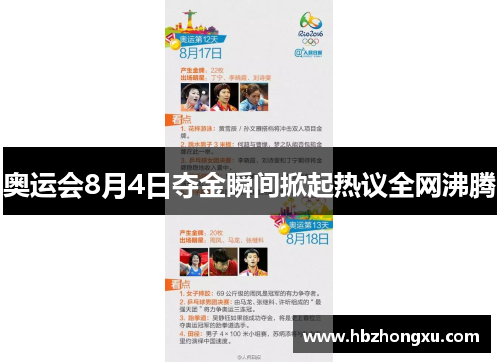 奥运会8月4日夺金瞬间掀起热议全网沸腾